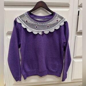 Handmade Crochet Collar Sweatshirt – Upcycled Hanes – Purple